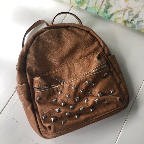 Vintage Handbags - Beautiful Soft girl Vegan Studded Leather Backpack in Tan 9 by 10 inches
